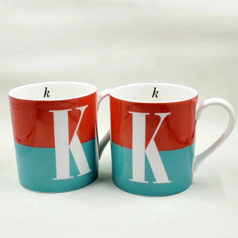 2 Kate Spade Lenox Wickford Red Blue Letter Day Color Block Mugs Letter K 10oz
